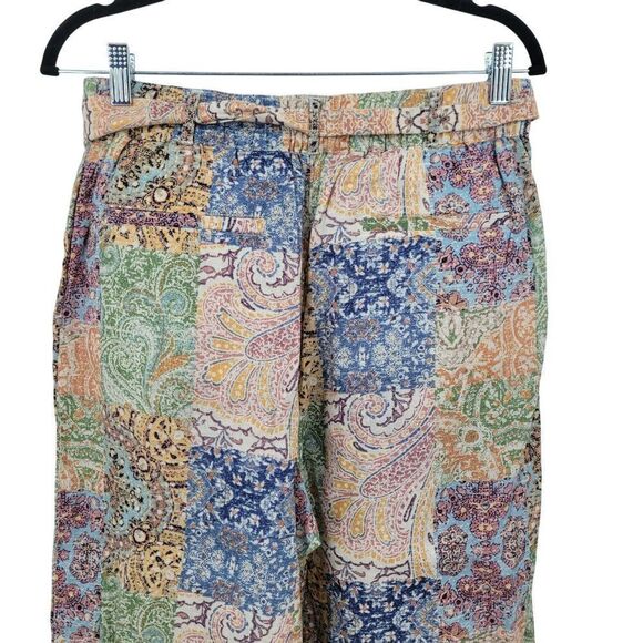 Rachel Zoe Womens Linen Multicolor Paisley Patchwork Wide-Leg Pants Sz L Boho - Picture 11 of 14